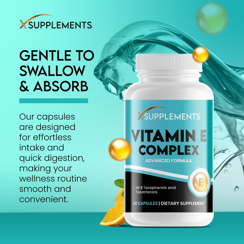 Natural Vitamin E Capsules for Skin | 60 Vegan VIT E Capsules | All 8 E Tocopherols & Tocotrienols | Vitamin E Supplement | Immune System Booster | 100% Natural Ingredients