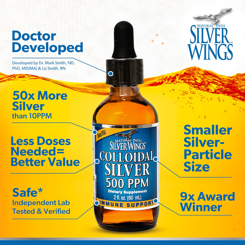 [Australia] - Natural Path Silver Wings Colloidal Silver - Extra Strength Liquid Immune Support Supplement- - 500ppm (2500mcg) - 2oz Spray 