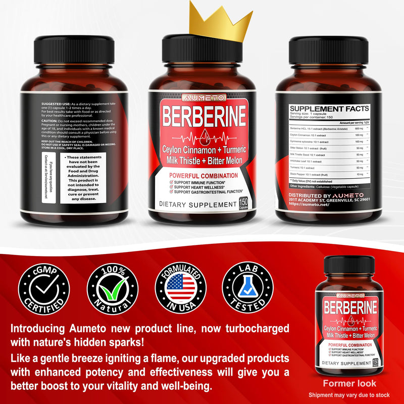 [Australia] - Berberine Supplement - Enhanced with Ceylon Cinnamon, Turmeric, Milk Thistle, Bitter Melon for Digestion, Immunity & Weight Managament (150 count (pack of 1)) 