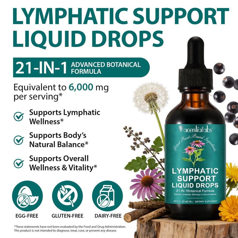 Lymphatic Drainage Drops,21-in-1 Herbal Formula for Liposomal Lymphatic Support & Immune System Detox Supplement–60ML for Daily Lymph Cleanse & Immunity 60ML