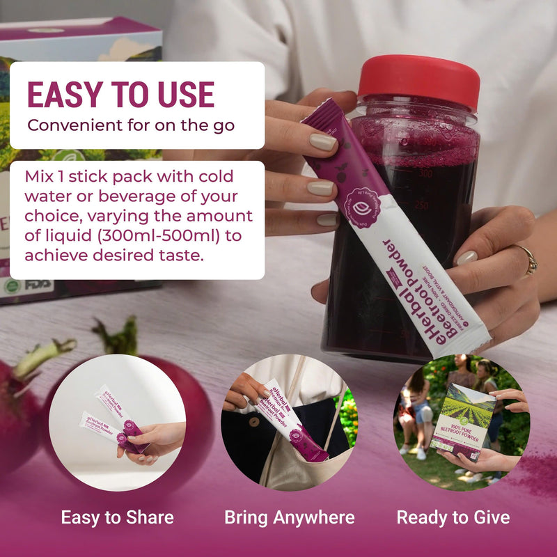 [Australia] - eHerbal 100% Plant Based Pure Freeze Dried Beet Root Powder Packets, Beet Juice for High Blood Pressure, Nitric Oxide Booster, Boost Clean Energy Drink Mix, Non-GMO, 20 Convenient stickbags 