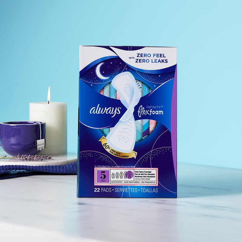 [Australia] - Always Infinity Feminine Pads for Women, Size 5 Extra Heavy Overnight, with wings, unscented, 30 Count Extra Heavy Overnight (Size 5) 