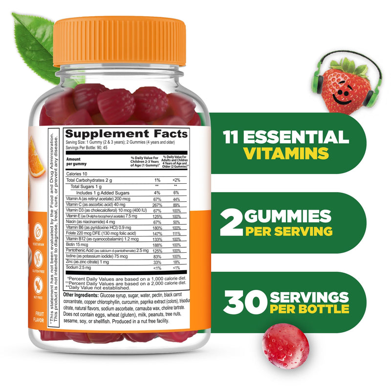 Lifeable Kids Multivitamin Gummies | Great Tasting Multivitamin for Kids | with Vitamins A, C, D, E, B6, B12, Zinc, Biotin, Folic Acid, Iodine, Niacin | for Overall Body Health | 90 Gummies