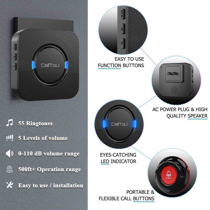 [Australia] - CallToU Wireless Caregiver Call Button Elderly Monitoring Alert Systems for Seniors 1 Plugin Receiver 2 Waterproof Transmitters 1 receiver + 2 call button 