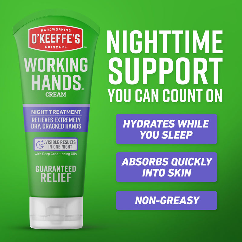 O'Keeffe's Working Hands Night Treatment Hand Cream, 7 oz Tube | Repairing Skincare for Cracked, Dry Hands, Hypoallergenic, Non-Greasy Formula, & Unscented 7 Ounce (Pack of 1)