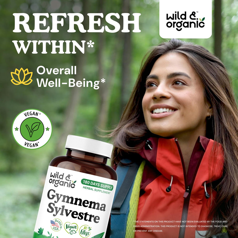 [Australia] - Wild & Organic Gymnema Sylvestre Capsules 600 mg - Overall Support - Natural Gymnema Supplement - Gurmar Herb Powder - 180 Days of Supply - Vegan, No Fillers, Non-GMO - 180 Count 