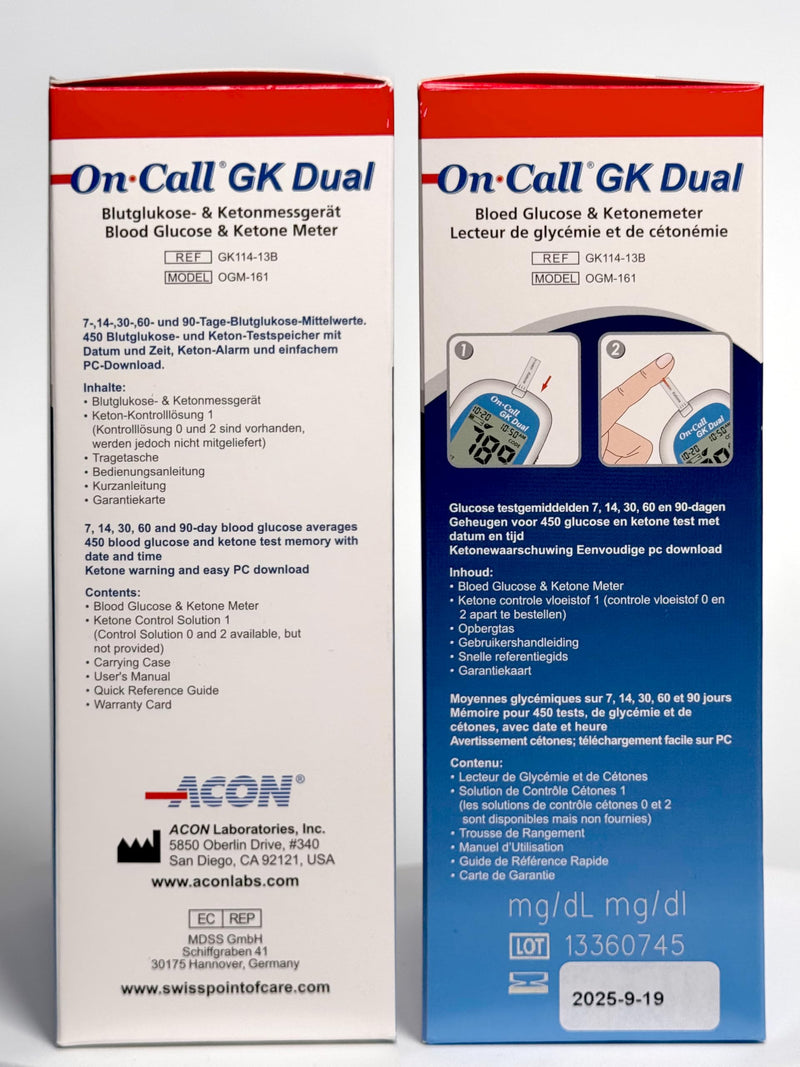 [Australia] - Swiss Point Of Care GK Dual Ketone Pack - 1x GK Dual measuring device (mmol/l) & 1x ketone test strips (25 pieces) in a set for ketone measurement Glucose test strips, lancets etc. NOT included in the set 