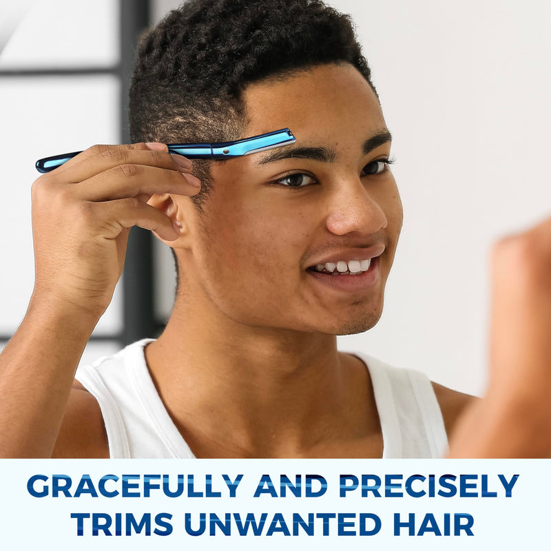 [Australia] - ZOMCHI Eyebrow Razor, Face Razors for Women&Men, Eyebrow Trimmer with Protective Silicone Cap, Dermaplane Razor-Easy&Safe Hair Removal(Blue,11 Blades) Blue 