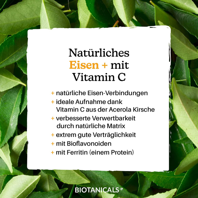 [Australia] - Biotanicals - Iron capsules (120 pieces) - High-dose plant-based iron, made from curry leaf and vitamin C from acerola cherry - for 4 months - CO2 neutral & compostable - vegan 