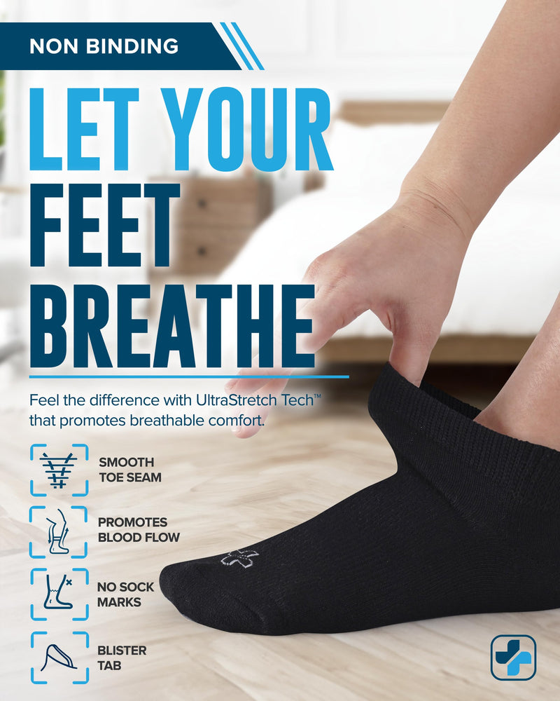 [Australia] - Doctor's Select Viscose Bamboo Ankle Diabetic Socks for Women and Men - 6 Pairs | Super Soft, Non Binding, Loose Wide Top Black - 6 Pairs Large 