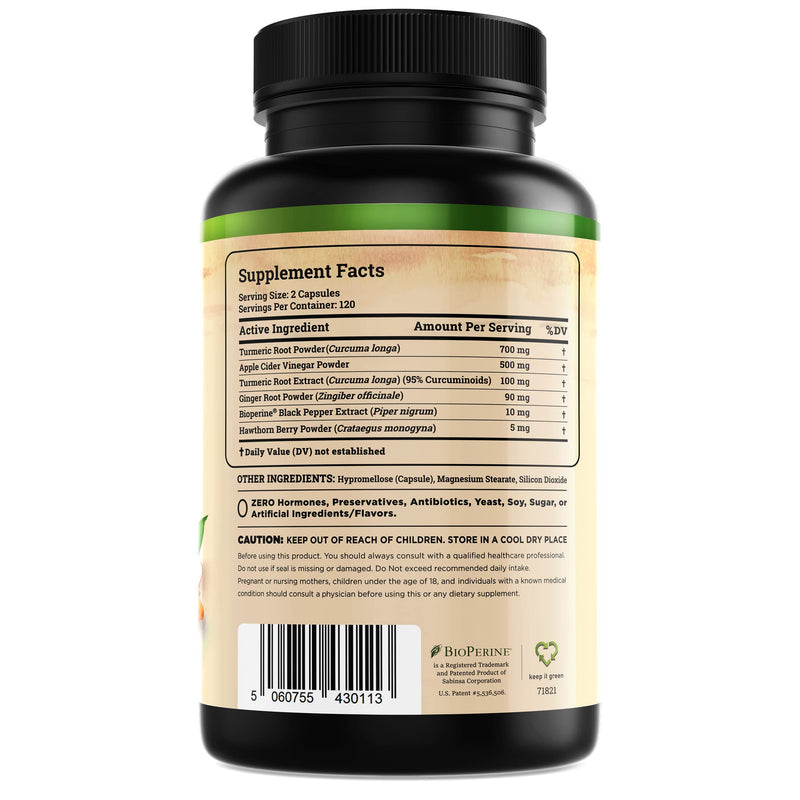 [Australia] - Turmeric Curcumin Supplement with Ginger & Apple Cider Vinegar (240 Count) - BioPerine Black Pepper, Tumeric & Ginger - 95% Curcuminoids & Joint Supplement - Antioxidant Tumeric Supplements Capsules 240 Count (Pack of 1) 