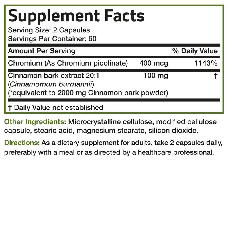 [Australia] - Bronson Cinnamon Plus Chromium Picolinate Supplement, High Potency Chromium, Non-GMO, 120 Vegetarian Capsules 120 Count (Pack of 1) 