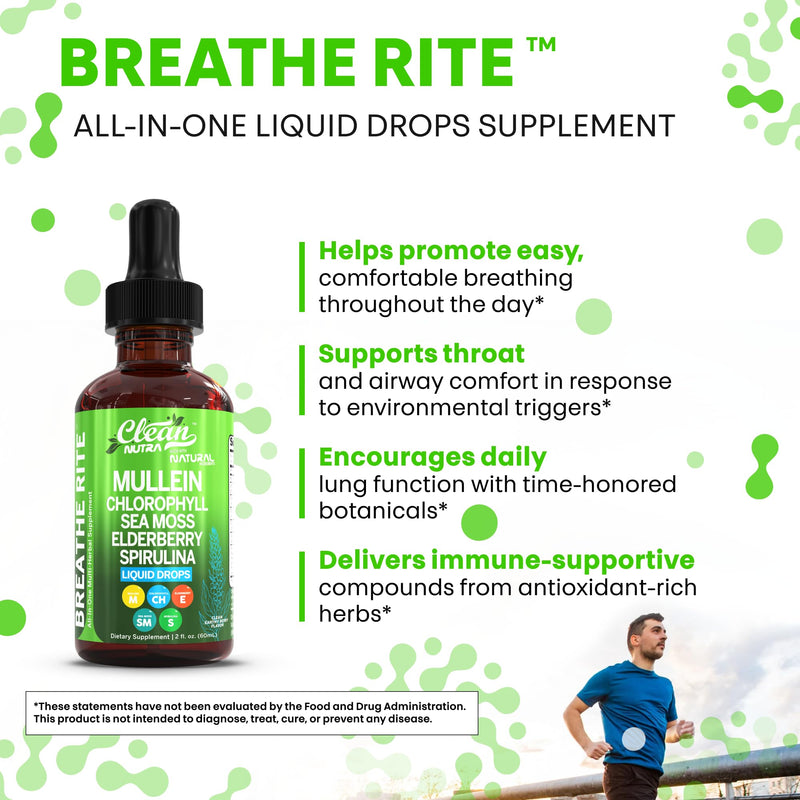 [Australia] - Clean Nutra Mullein Drops for Lungs Organic Chlorophyll Liquid Irish Sea Moss, Spirulina, Licorice, Tart Cherry Lobelia, Motherwort & Elderberry Mullein Leaf Extract Tincture Men Women Supplement 