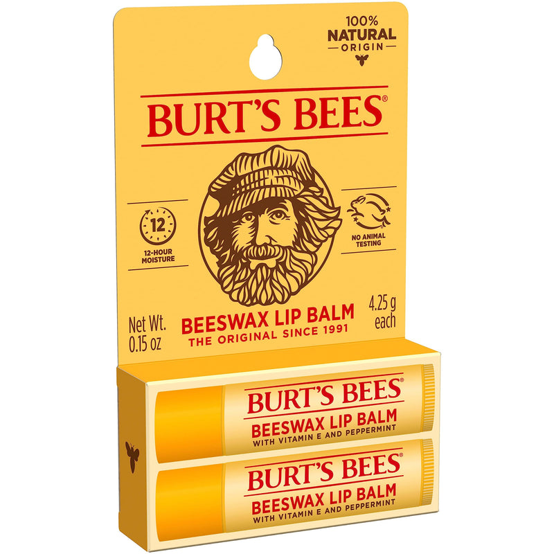 Burt's Bees Lip Balm Easter Basket Stuffers - Original Beeswax, Lip Moisturizer With Responsibly Sourced Beeswax, Tint-Free, Natural Conditioning Lip Treatment, 2 Tubes, 0.15 oz. (Pack of 2) 2 Count (Pack of 2)