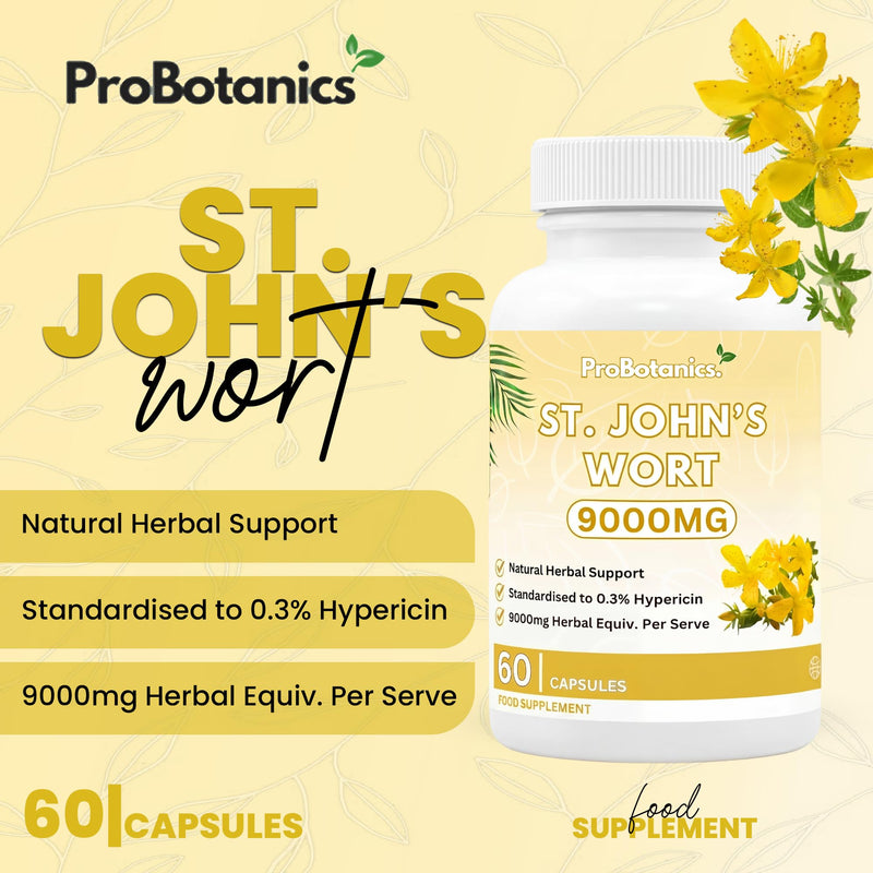 St John's Wort 900mg Maximum Strength | Standardised 0.3% Hypericin Extract | High-Strength Herbal Supplement for Emotional Wellbeing | 60 Vegan Capsules