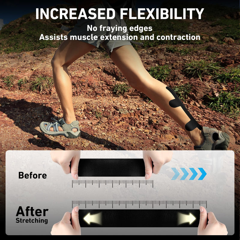 [Australia] - Kinesiology Tape for Achilles Tendon, KTQUICK 12 Count Achilles Tendon Tape Precut, Original Cotton Waterproof&Breathable, Enhance Elastic Kinesiology Athletic Tape for Achilles&Muscle Support(Black) Black 