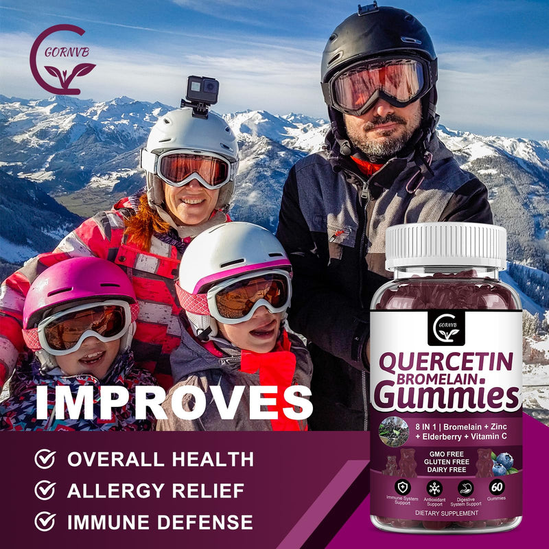 Quercetin Gummies with Bromelain 2378mg - Blend with Elderberry, Echinacea Purpurea Extract, Zinc, Vitamin C,D3,K2, Complex Supports Immune, Cardiovascular & Respiratory, Vegan Gummy for Adult & Kid | Quercetin Supplement with Echinacea for Cardiovascu...