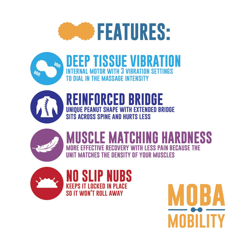 [Australia] - Moba Mobility Tool - Deep Tissue Massaging Vibrating Peanut - Fitness and Sports Recovery, Mobility, and Therapy Tool. Cordless, Rechargeable, 150 Min of Run Time with 3 Intensity Levels 