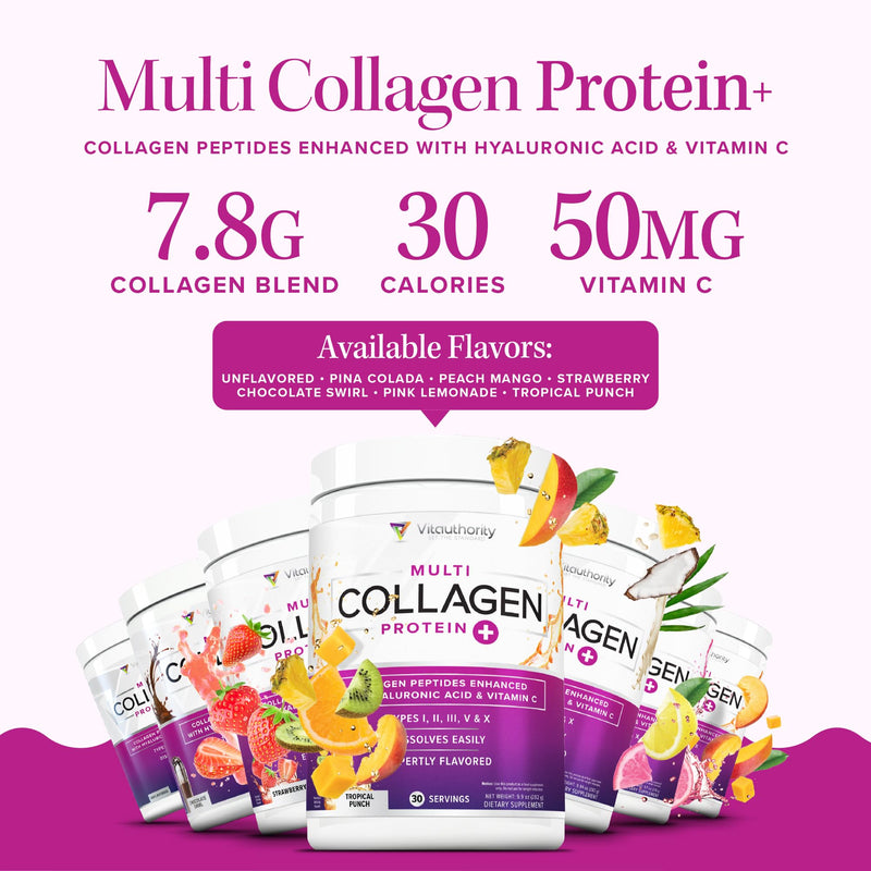 Vitauthority Multi Collagen Burn: Hydrolyzed Protein Peptides with Hyaluronic Acid and Multi Collagen Peptides Powder for Women - Hydrolyzed Flavored Collagen Unflavored 30 Servings