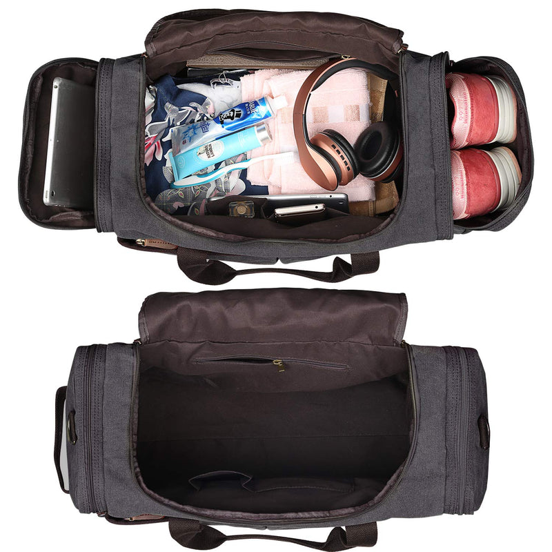 S-ZONE Canvas Duffel Bag Travel Weekend Overnight Bag with Leather Luggage Tags