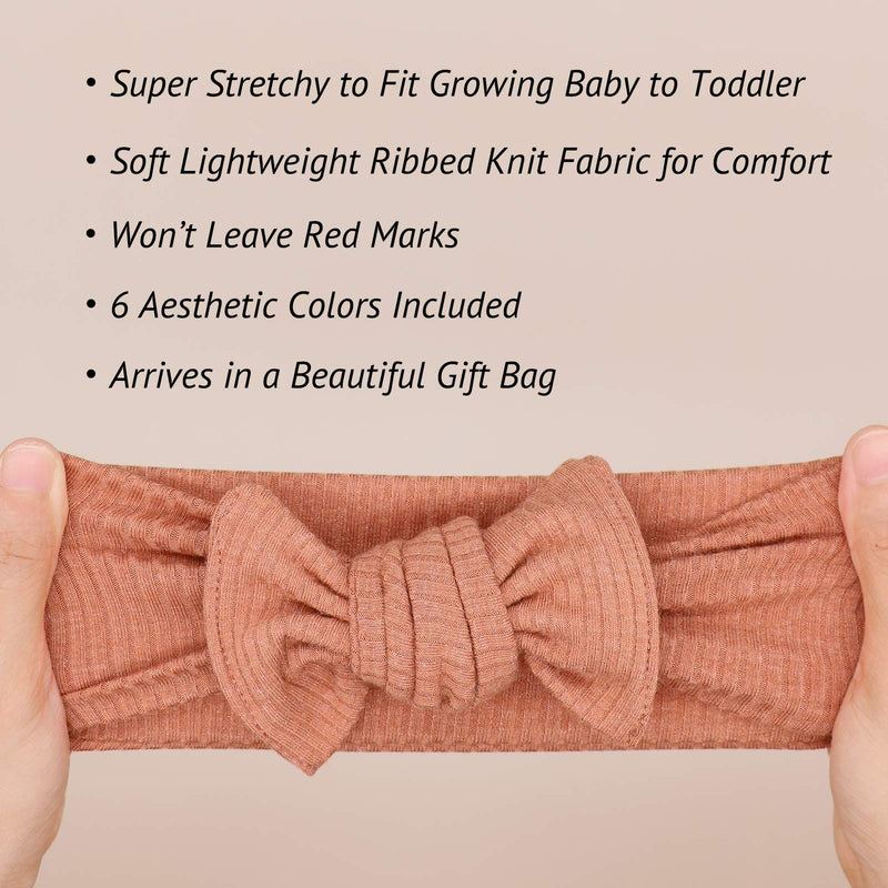 [Australia] - Baby Girls Headbands with Bows Infant Toddler Headwrap Hair Accessories Rib Knit Tie-on Headwrap 6 Count (Pack of 1) 