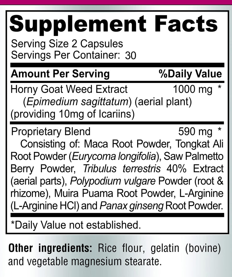 [Australia] - Female Libido Formula, Advanced Virility Supplement for Women with Epimedium Horny Goat Weed, Maca, Tribulus, Ginseng for Desire, Energy, Non-GMO, 60 Capsules 