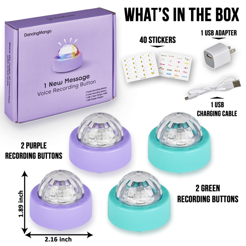 [Australia] - Voice Recording Button, Language Development, Learning Tool, Family & Classroom Use, Fun for Kids, USB Rechargeable (Set of 4) 