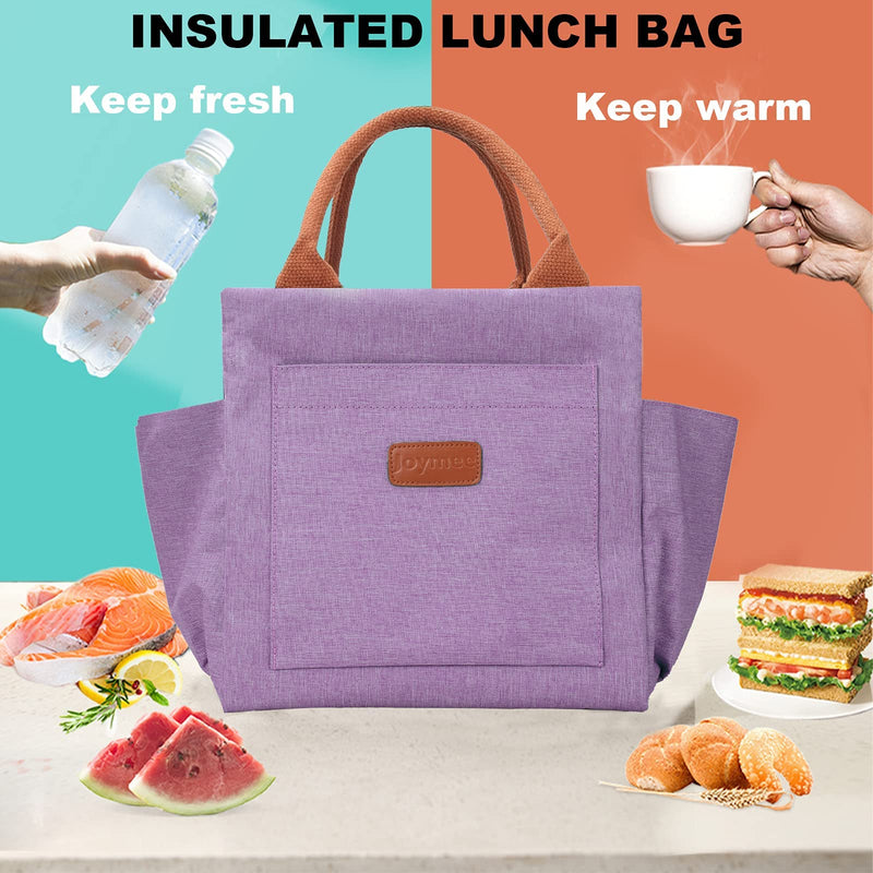 [Australia] - Joymee Lunch Bag Women Insulated Lunch Box Reusable Leakproof Large Spacious Cooler Tote for Women Men Adult with Bottle Holder and Side Pockets for Work Office Travel Picnic - Purple 