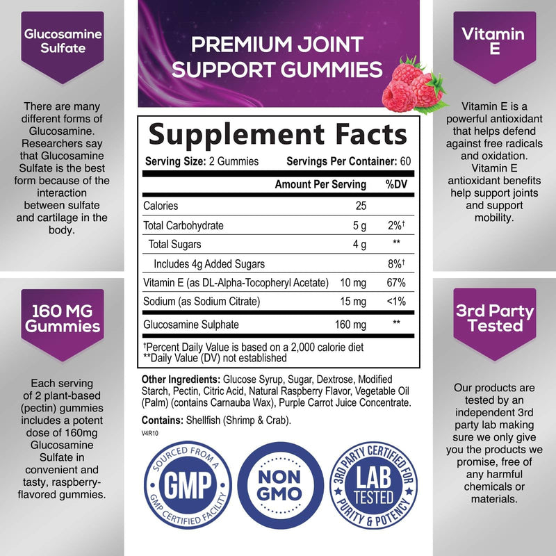 [Australia] - Nature's Joint Support Gummies Glucosamine Plus Vitamin E - Joint Support Supplement for Occasional Discomfort for Back, Knees & Hands - Joint Health & Flexibility Supplement - 120 Gummies 120 Count (Pack of 1) 