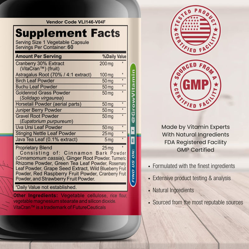 grow vitamin Premium Kidney Cleanse Supplement – Powerful Kidney Support Formula with Cranberry Extract Helps Support Healthy Kidneys & Urinary Tract Support– 60 Vegetarian Capsules