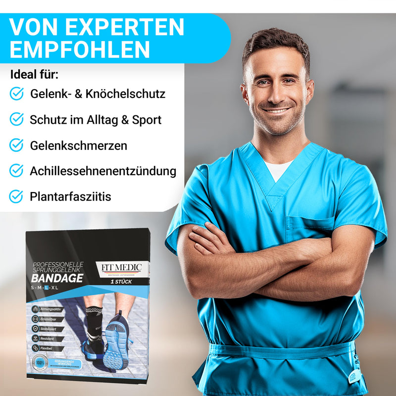 [Australia] - FitMedic ankle support | Professional foot bandage, adjustable and flexible Unisex ankle bandage for ankle joint, sports, football, Achilles tendon, ankle protection, joint pain against twisting, L, black 