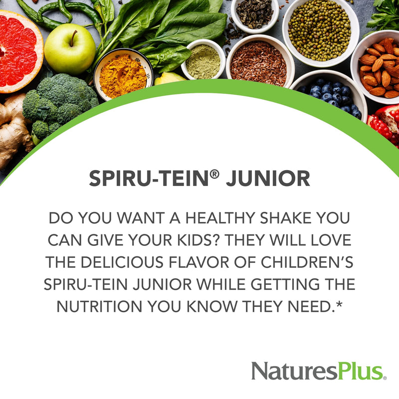 NaturesPlus SPIRU-TEIN Junior, Chocolate - 1 lb - Plant-Based Protein Powder Shake for Kids - Gluten Free & Vegetarian - 15 Servings