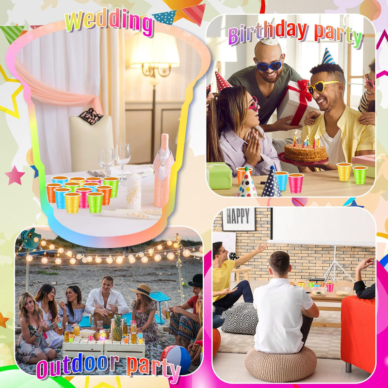 [Australia] - 100 Pack 2 oz Plastic Shot Cups,Mini Disposable Shot Glasses 2 oz Small Plastic Cups for Wedding, Graduation Party, Beer Taste Serving, Snacks(Multi Colors) Multi Colors 