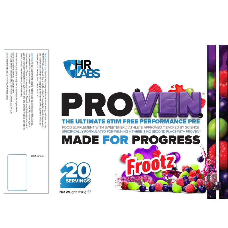 Proven, Ultimate Stim Free Performance Pre Workout Powder, 20 Servings, 4 Flavours (Frootz) Frootz