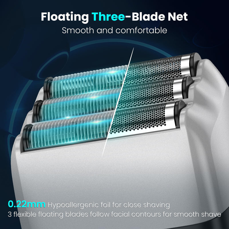 [Australia] - SweetLF Electric Razor for Men, Upgraded Foil Shaver, 3 Floating Blades, 90 Min Runtime, USB Rechargeable, Wet & Dry, Black, LK-3303 