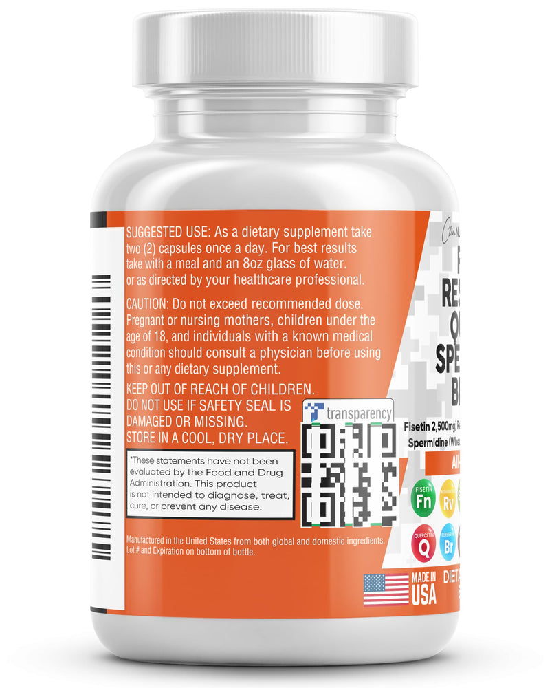 [Australia] - Clean Nutraceuticals Fisetin 2500mg Quercetin 1000mg Resveratrol 1000mg with Spermidine Wheat Germ Extract 1000mg - Health Supplement for Adults Longevity with Berberine, Collagen, Rhodiola, Apigenin 