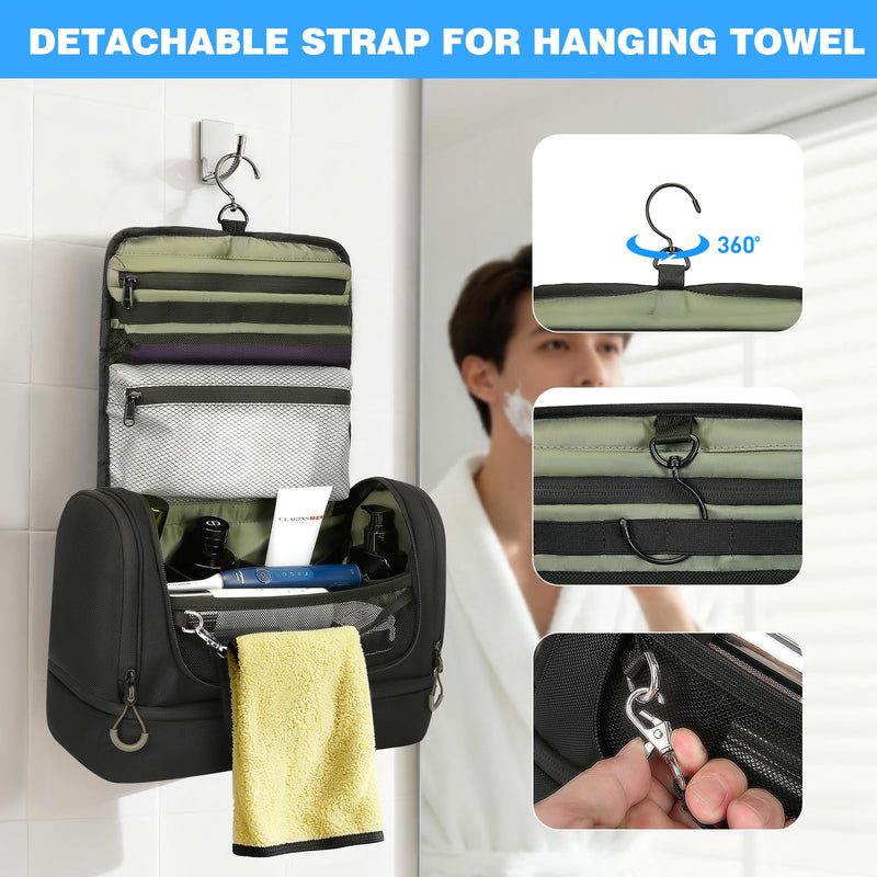 Toiletry Bag for Men, Handing Travel Toiletry Organizer Protable Water Ressistant Bathroom Shaving Bags for Toiletry Accessories, Travel Essentials, Black(Empty Bag)
