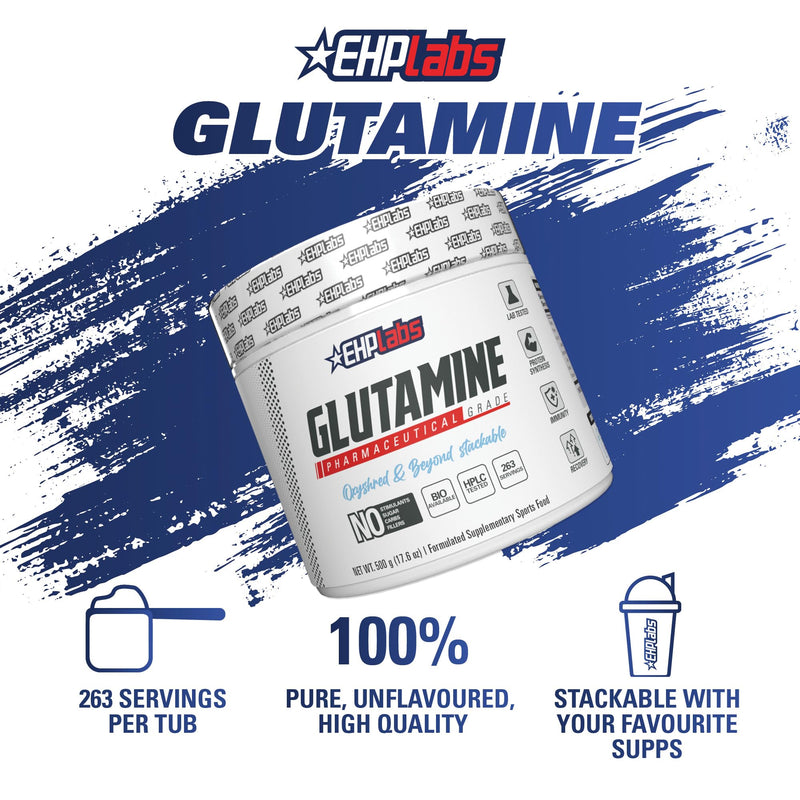 [Australia] - EHP Labs L Glutamine Powder Amino Acids - L-Glutamine, Workout Recovery, Immune Health & Gut Health Support (500g) - 100 Servings 