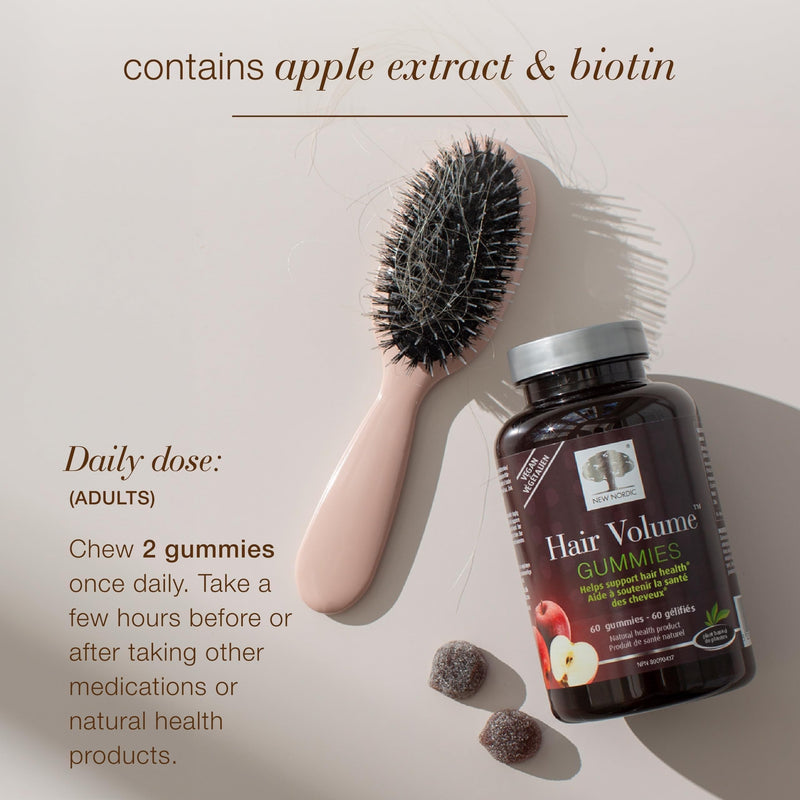 NEW NORDIC Hair Volume Daily Biotin Support Gummies 60-Day Supply - 1 Pk | Daily biotin gummies with biotin and apple extract in a delicious red apple flavor for everyday wellness routines 60 Count (Pack of 1)
