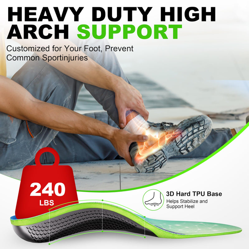 [Australia] - Plantar Fasciitis Insoles Shoe Inserts for Men Women, 240lbs Heavy Duty Arch Support Inserts for Pain Relief, Work Boot Orthotics Insoles for Standing All Day, L Green L(Men 9.5-10.5/Women 10.5-11.5)--290mm 