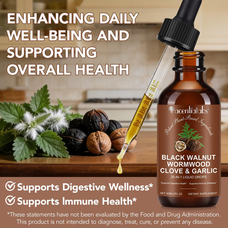 20 in 1 Black Walnut Wormwood Tincture,Black Walnut Hull Extract Promotes a Healthy Gut & Immune Wellness,with Clove,Pumpkin Seed,Garlic,Oregano,Berberine,Gut-Friendly,Alcohol-Free - 2FL