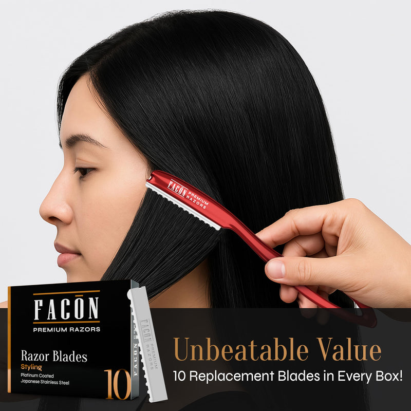 [Australia] - Facón Hair Razors for Cutting Hair - Professional Hair Styling Razor Kit with 11 Replacement Blades, Stainless Steel Hair Cutting Tool for Salon & Home, Premium Hair Thinning Texturizing Faether Razor The Whiz 