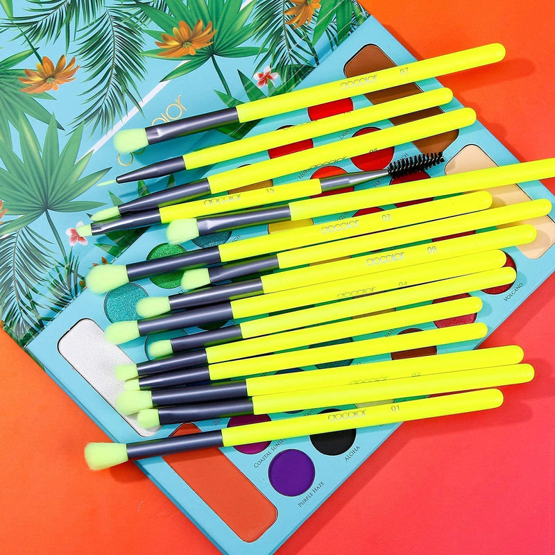 [Australia] - Docolor 15Piece Eye Makeup Brushes Set + 34 Colors Tropical Eeyshadow Palette Pigmented Matte Shimmer Metallic Blendable Soft Cream Powder Makeup Eye Shadow Palettes for Christmas Gift 