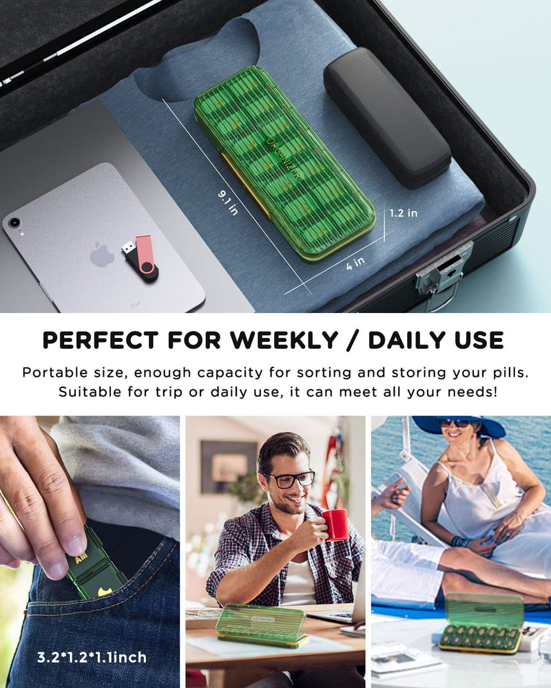 Acedada Pill Organizer 2 Times A Day, 7 Day Am Pm Pill Box, Green | Weekly Pill Organizer with Separate Container, Portable Daily Medicine Dispenser Case for Vitamin, Fish Oils, Supplements