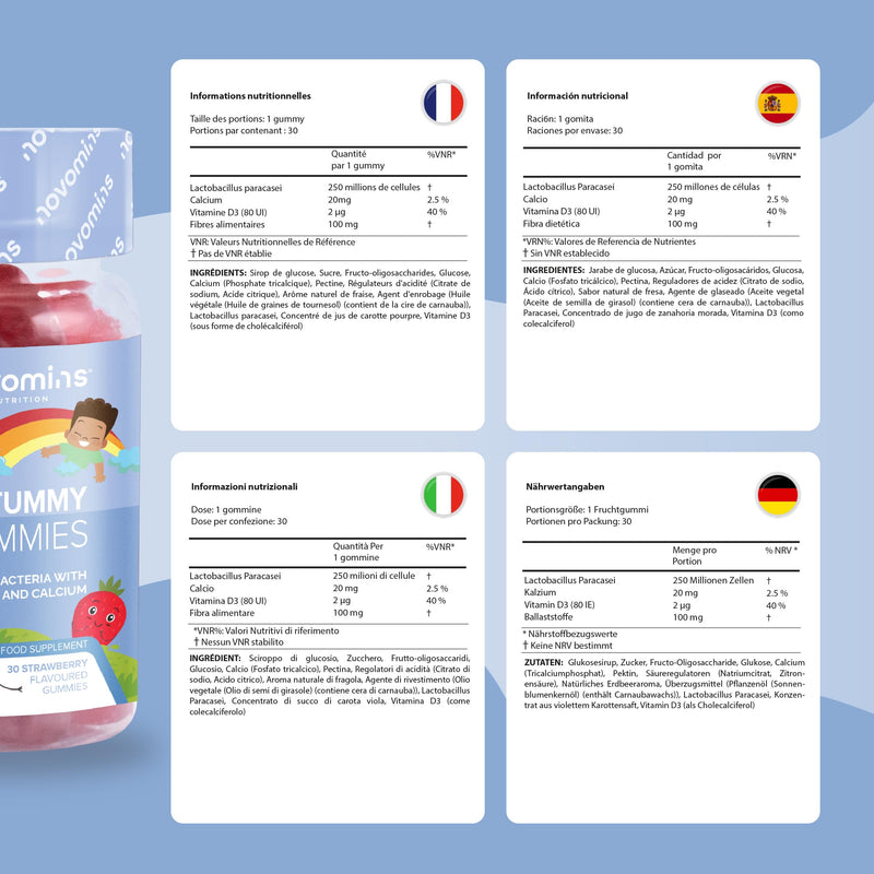 [Australia] - Novomins probiotics for children - intestinal bacteria - bacterial strains Lactobacillus with calcium & vitamin D - gluten-free gummy bears for intestinal flora development - 30 gummies as an alternative to probiotic capsules 