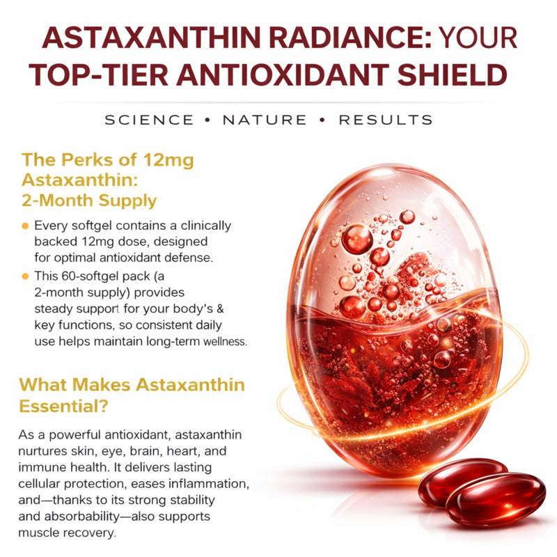 Premium Astaxanthin 12mg GMP Certified EU Sourced, Made in UK - 120 High Strength Softgels, Gluten-Free Non-GMO for Eye, Skin & Brain Health