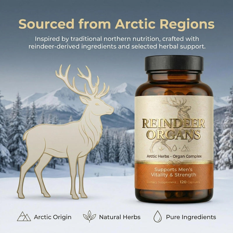 Reindeer Organ Supplement for Men, Arctic Herb & Reindeer Organ Blend, Daily Support for Energy, Stamina & Overall Wellness 120 Capsules New model