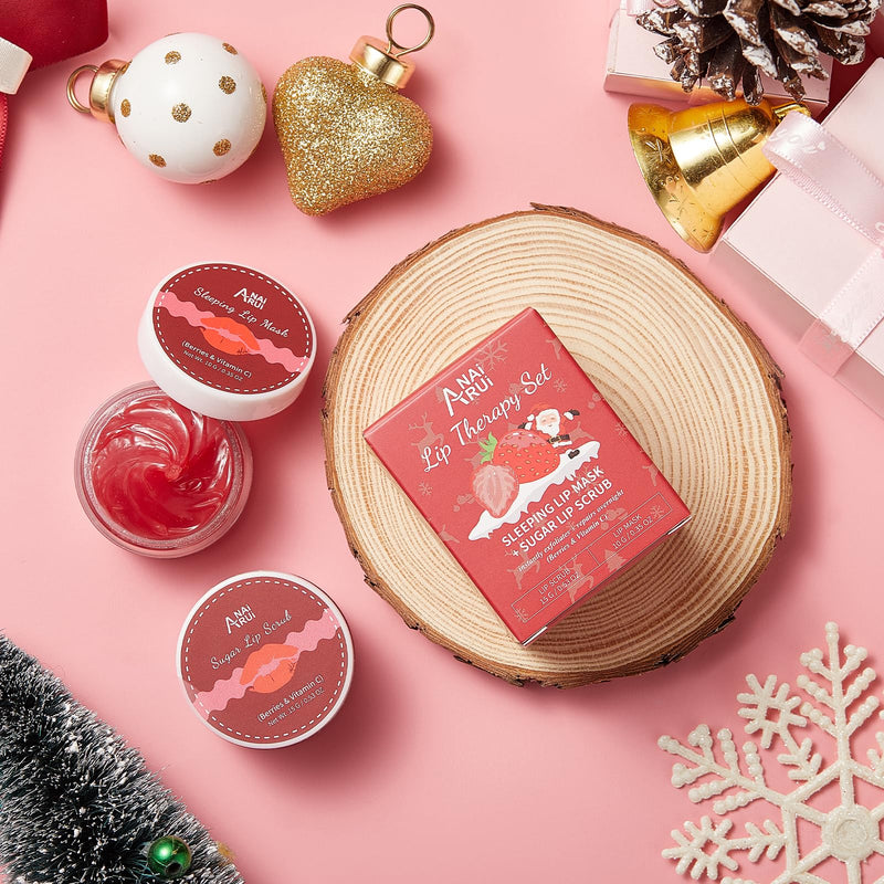 [Australia] - ANAI RUI Lip Scrub & Lip Mask Holiday Gifts, Lip Exfoliator Scrub and Moisturizer Gift For Girls, Lip Scrubber Exfoliator & Sugar Lip Scrub with Vitamin C, Lip Sleeping Mask Gift Set for Women BERRIES-Xmas 
