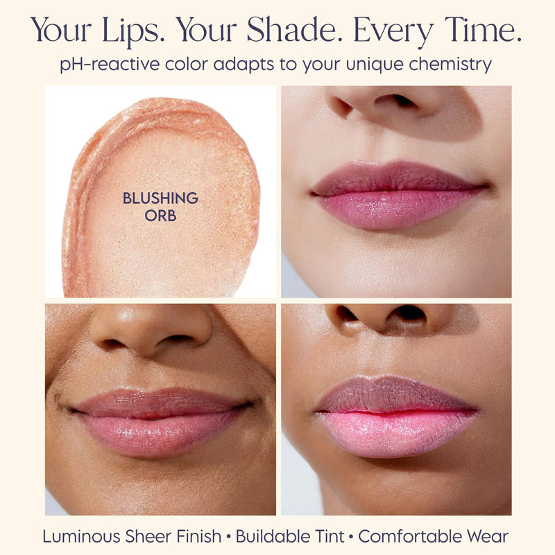 ieró Beauty Luminous pH Lip Balm, Moisturizing Vegan Tinted Lip Balm, 3-in-1 Soothing Lip Serum + Plumping Balm + pH Reactive Tint, Shea Butter & Vitamin E, Made in Italy - 0.088oz Blushing Orb Sheer Rose w/Golden-Pink Shimmer
