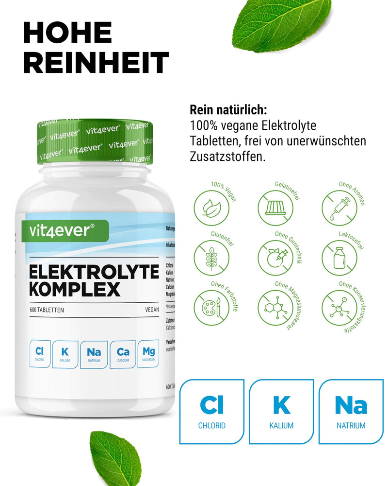 [Australia] - Electrolytes - 600 tablets with magnesium, calcium, potassium, sodium & chloride - electrolyte balance & muscle function - keto diet - vegan 600 pieces 